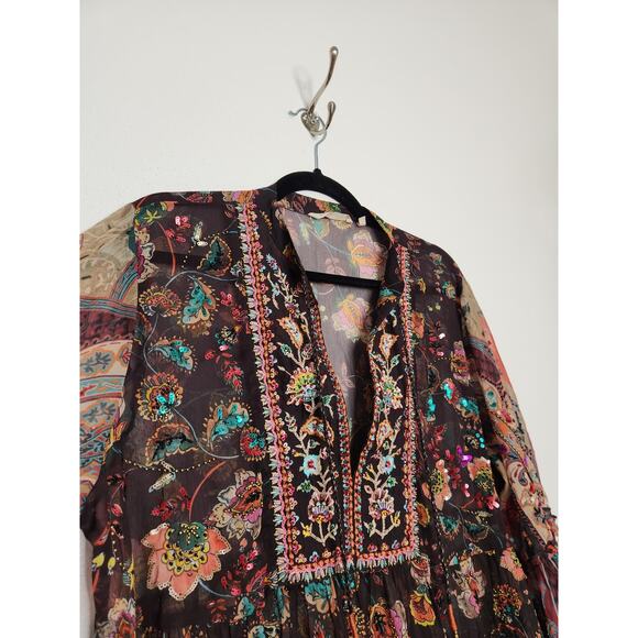 Soft Surroundings Boho Beaded Sequence Embroidered Sheer Oversized Flowy Shirt - Picture 5 of 9